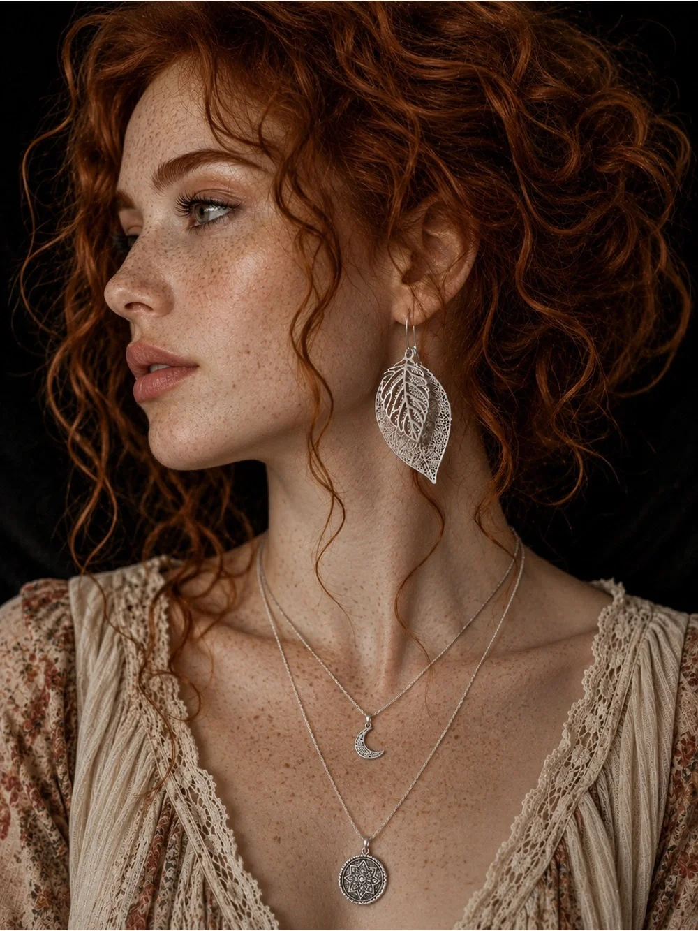 Silver Double Leaf Dangle Earrings